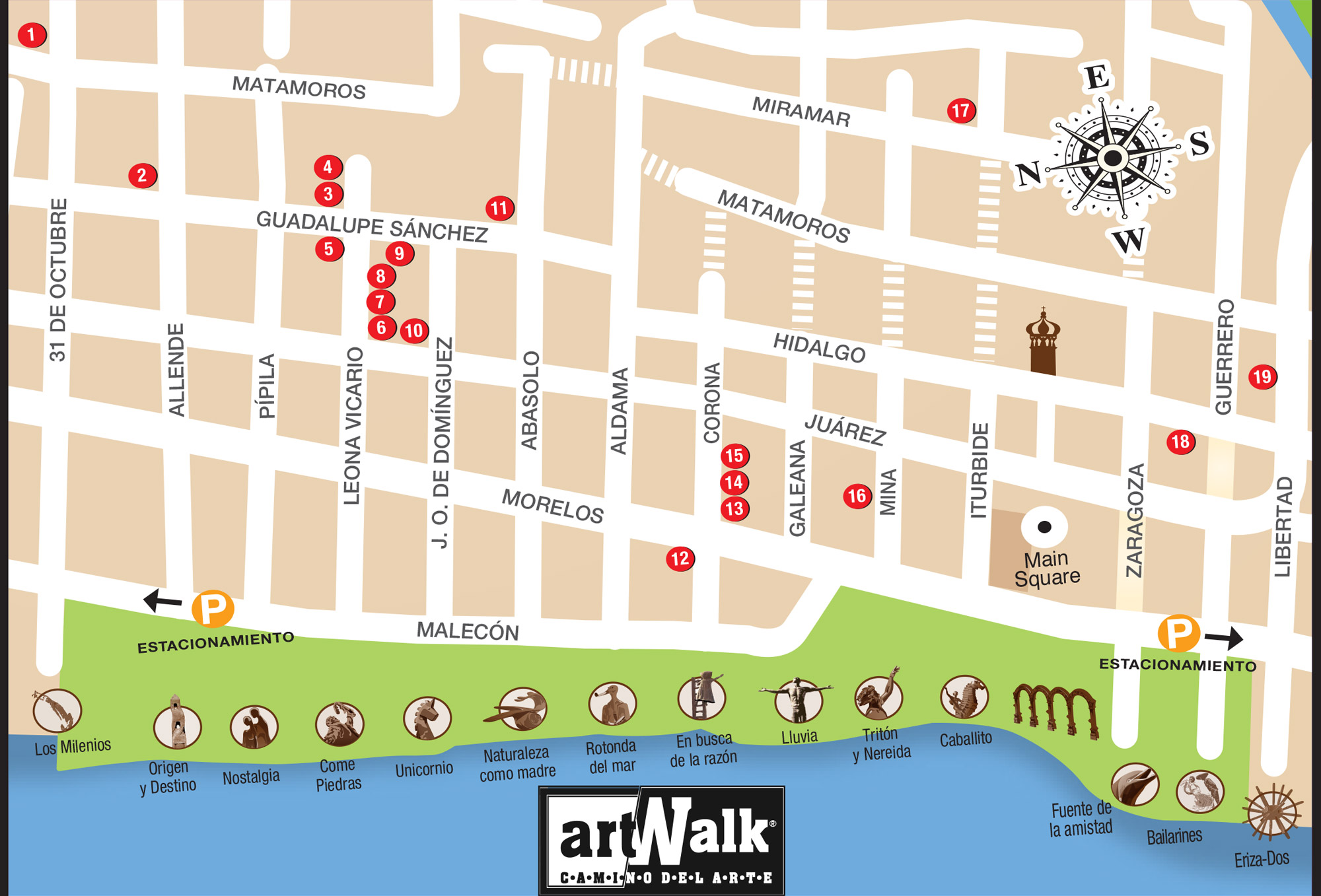 ArtWalk Galleries Map in Puerto Vallarta